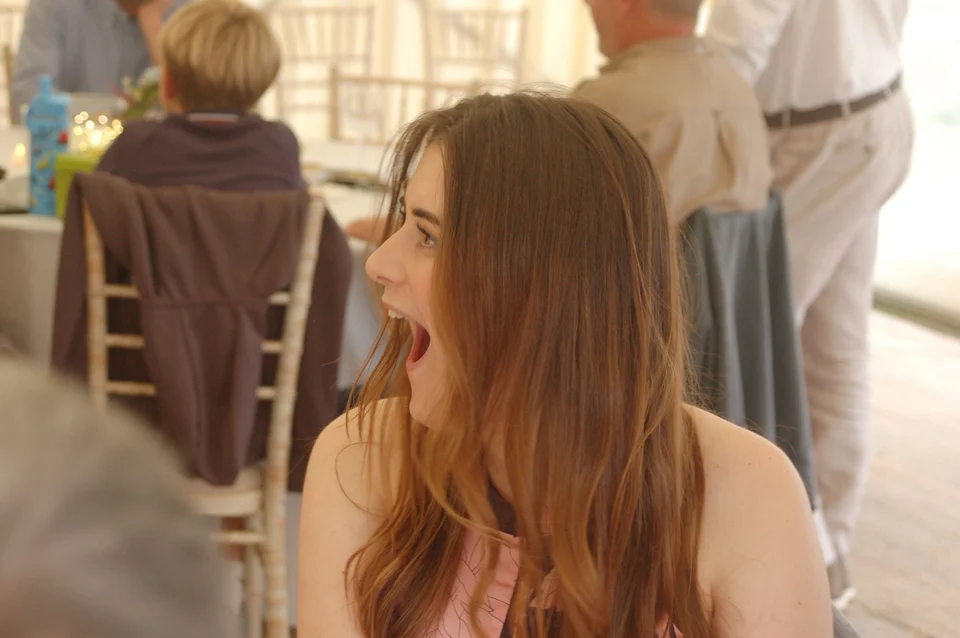 A wedding guest reacting to Phil Pearson’s close-up magic