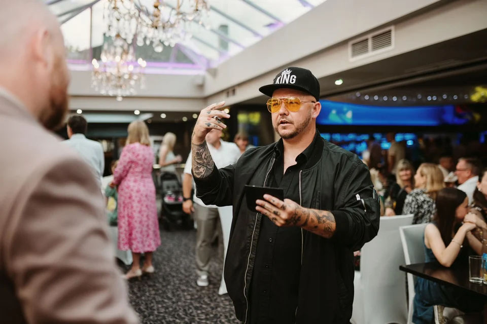 Phil performing mind reading at a corporate event